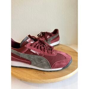 Puma Maroon Gray Genuine Suede Leather Lace Up Sneakers Shoe Size 8 Women's